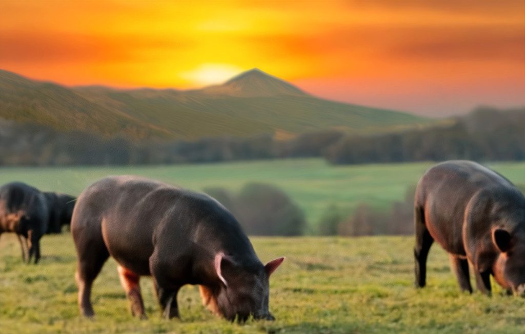 Cochino negro canario pastando